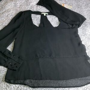 NWT CHORD S Black Embellished Sheer Festival Top